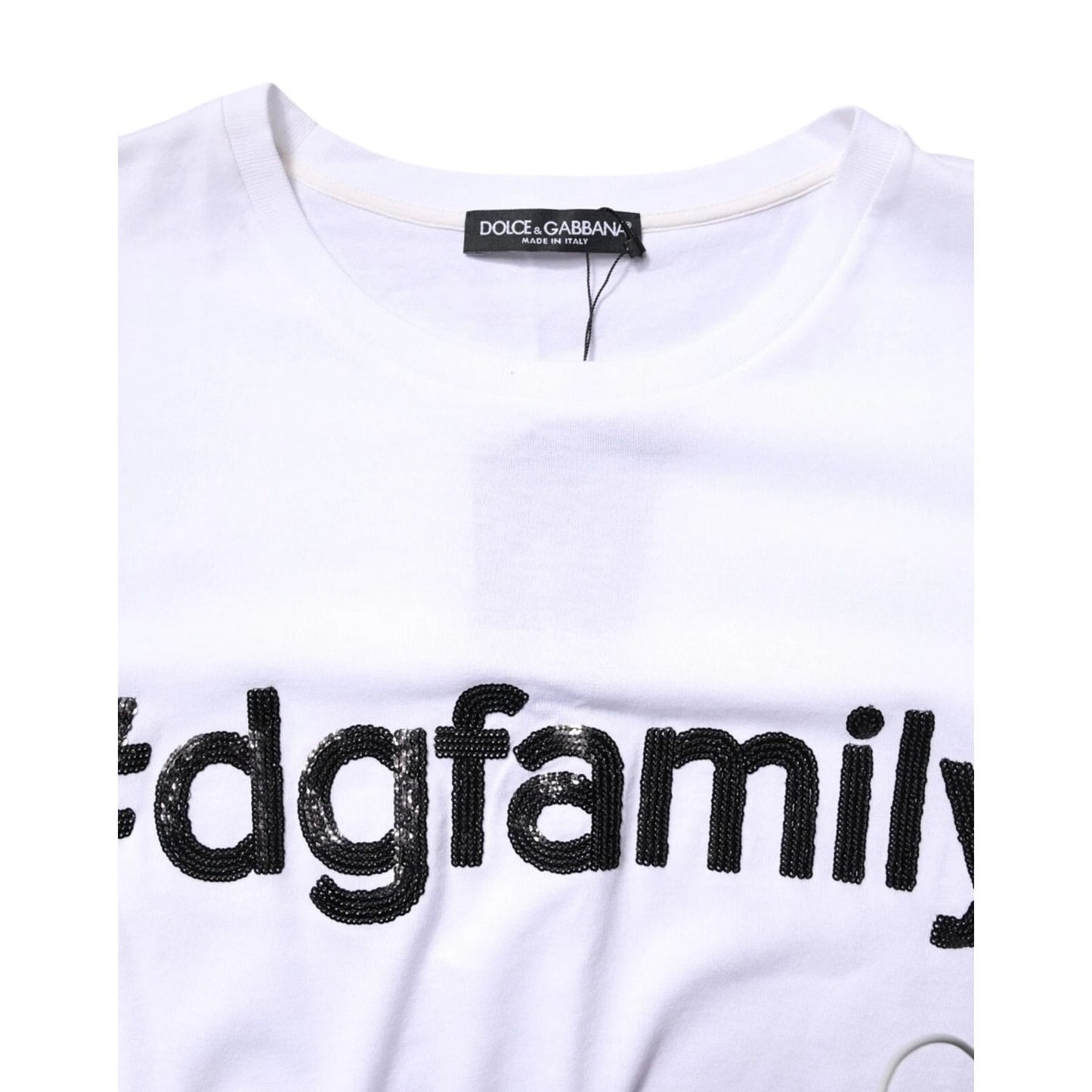 Dolce & Gabbana White #DGFamily Print Cotton Crew Neck T-shirt
