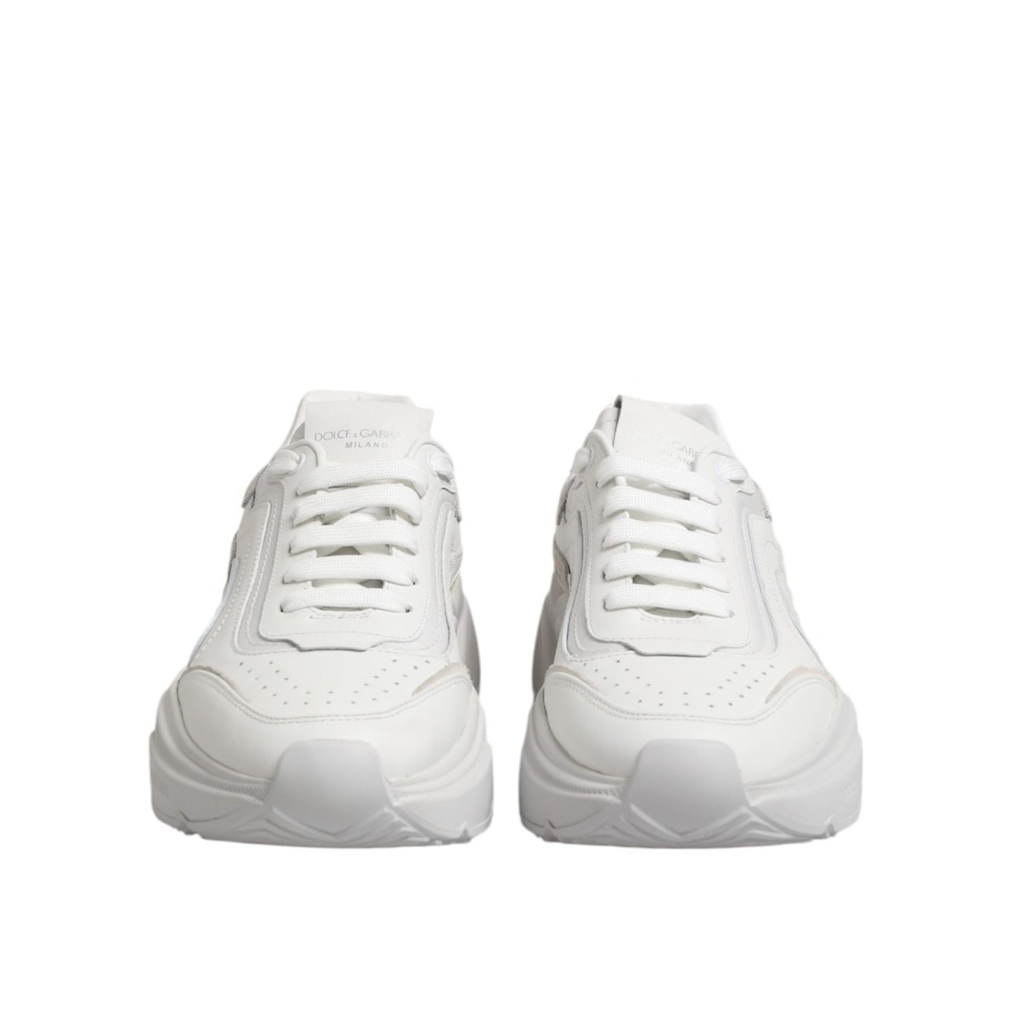 Dolce & Gabbana White Daymaster Low Top Mens Sneakers Shoes, sporty design, luxurious craftsmanship, front view.