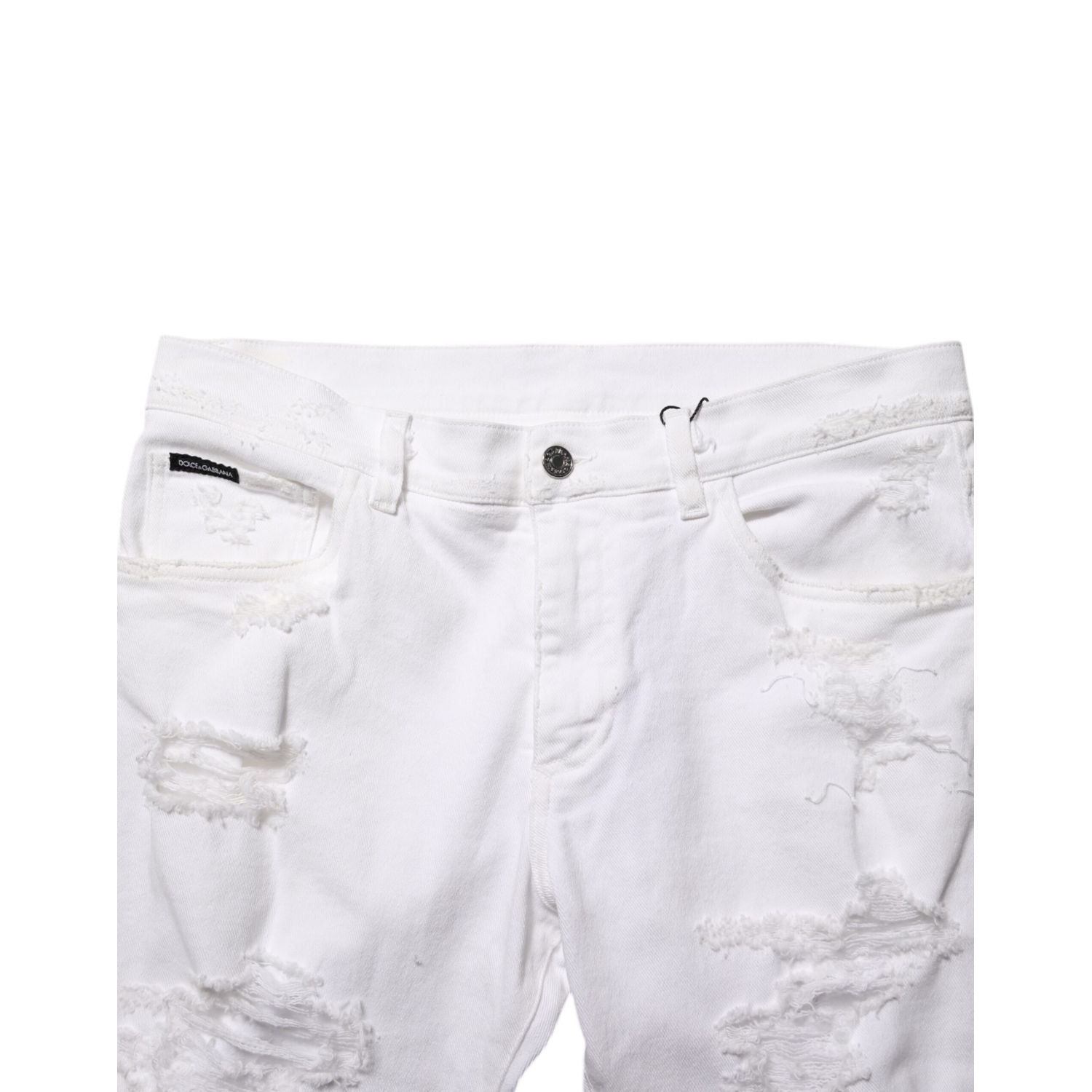 Dolce & Gabbana White Distressed Ripped Denim Trouser Jeans