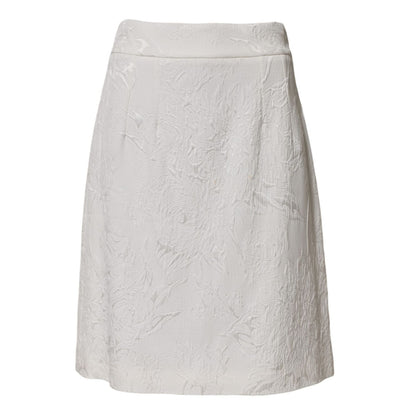 Dolce & Gabbana White Floral Brocade A-line High Waist Skirt