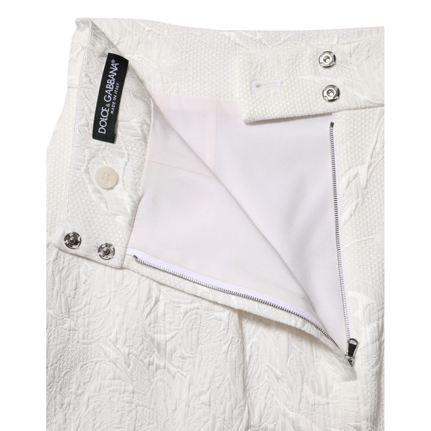 Dolce & Gabbana White Floral Brocade A-line High Waist Skirt