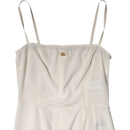 Dolce & Gabbana White Full Slip DG Logo Silk Dress Sleepwear