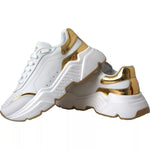 Dolce & Gabbana White Gold DAYMASTER Leather Sneakers Mens Shoes with rubber sole and lace up closure