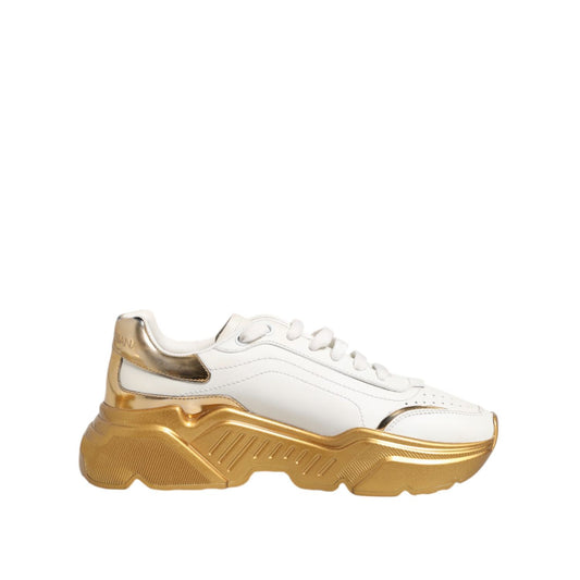 Dolce & Gabbana White Gold DAYMASTER Leather Sneakers Womens Shoes with chunky sole and premium calfskin leather design.