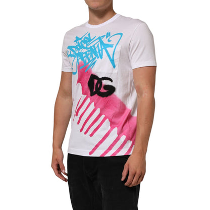 Dolce & Gabbana White Graphic Print Cotton Crew Neck T-shirt