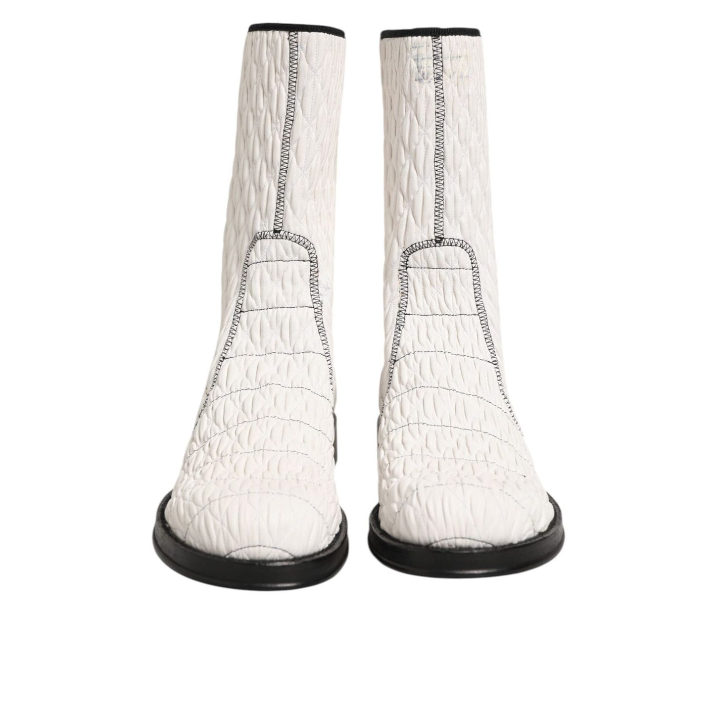 Dolce & Gabbana White Lambskin Leather Mid Calf Boots Shoes