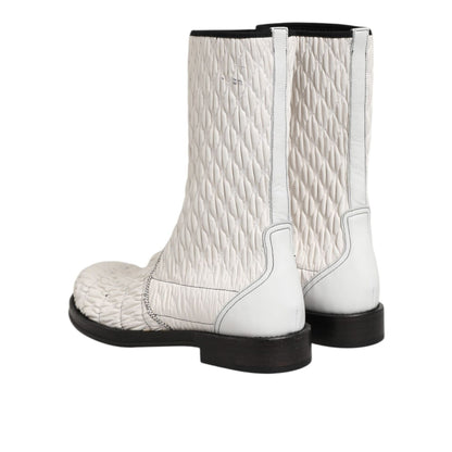 Dolce & Gabbana White Lambskin Leather Mid Calf Boots Shoes