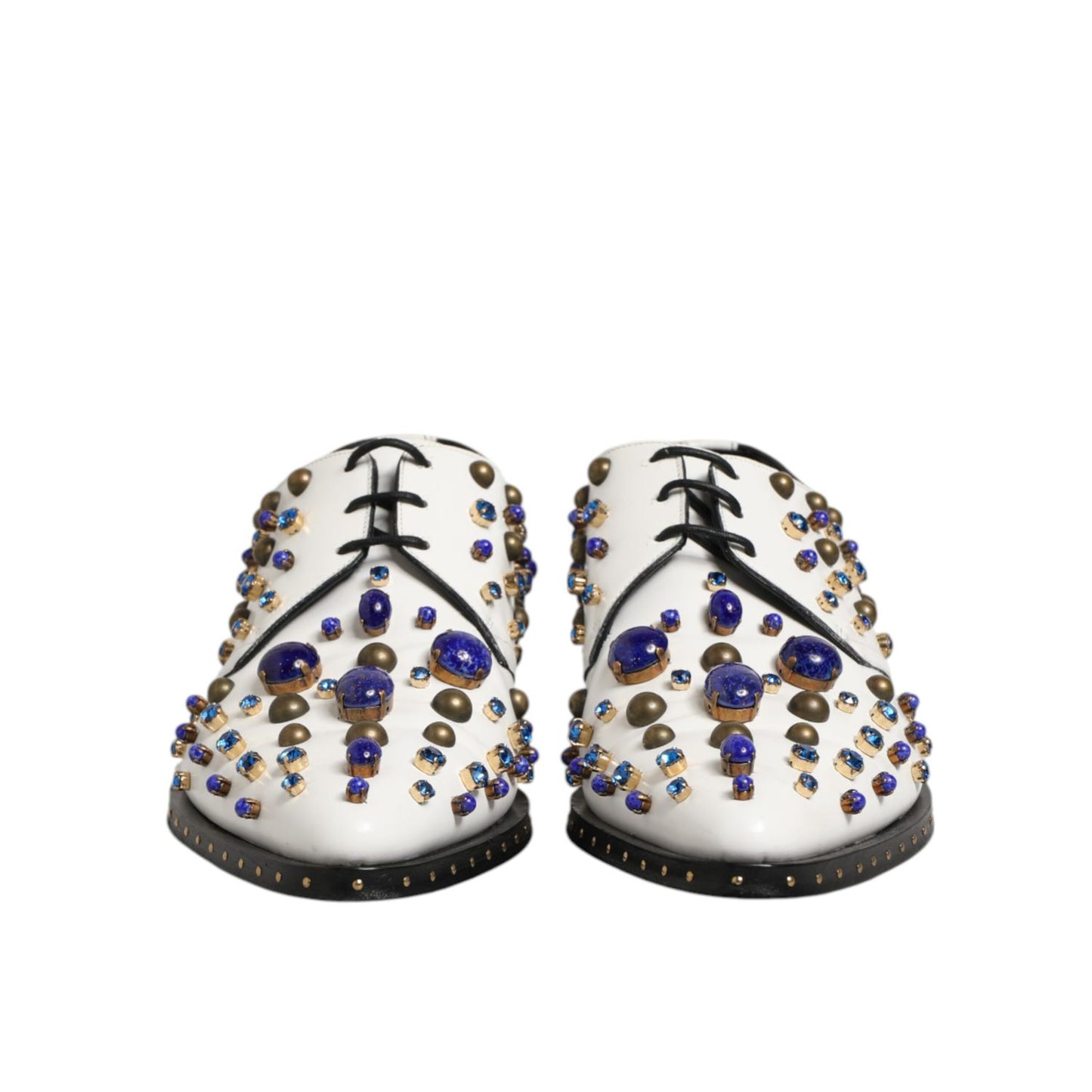 Dolce & Gabbana White Leather Crystals Embellished Dress Shoes