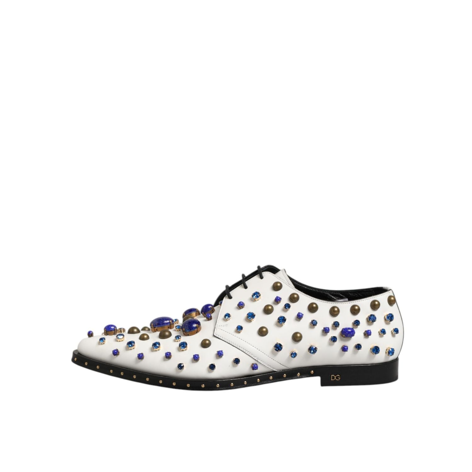 Dolce & Gabbana White Leather Crystals Embellished Dress  Shoes