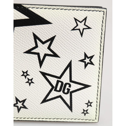 Dolce & Gabbana White Leather DG Star Logo Bifold Men Card Holder Wallet