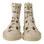 Front view of Dolce & Gabbana White Leather Lace Up Mens Boots with minor marks, showcasing high craftsmanship and logo details.