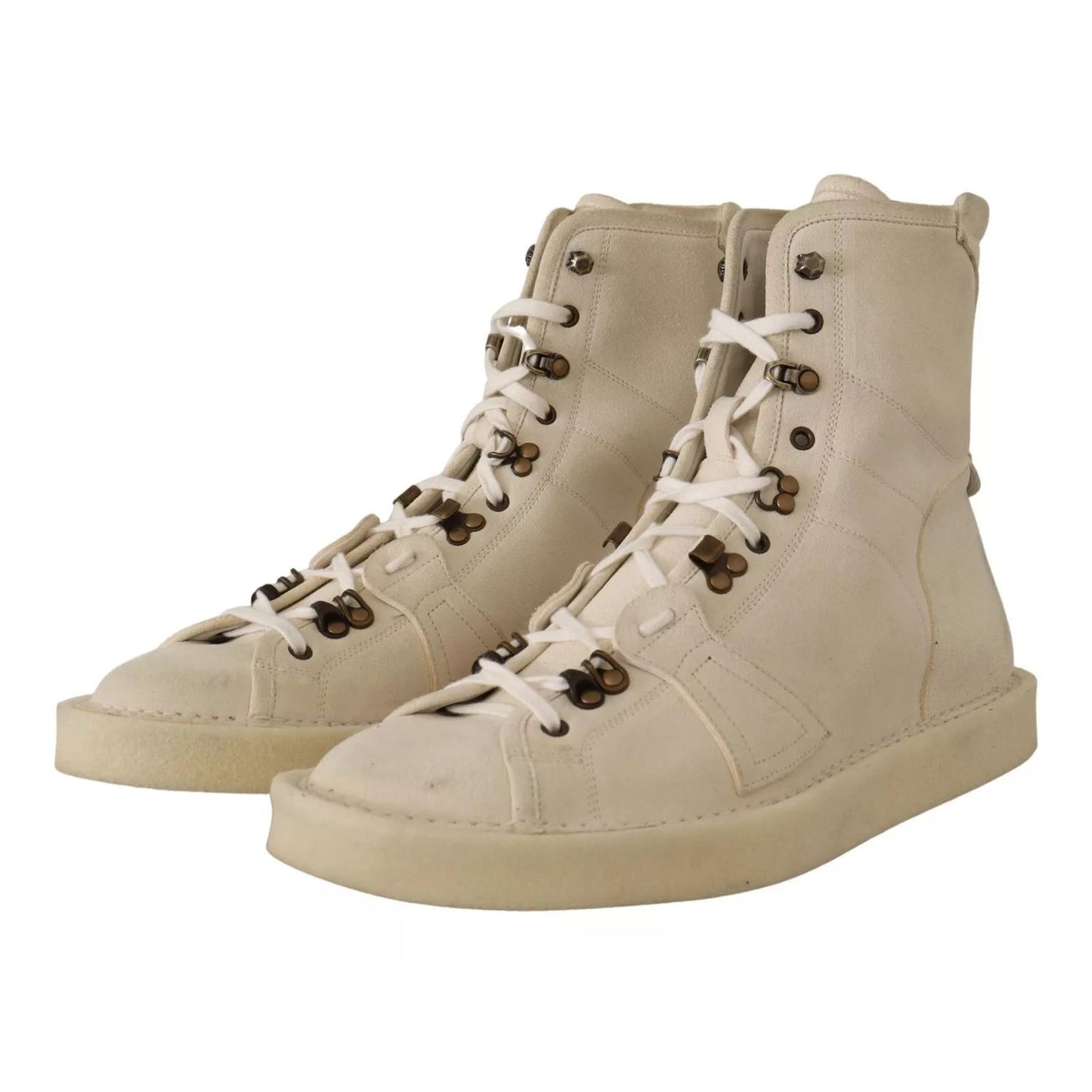 Dolce & Gabbana White Leather Lace Up Mens Boots, Italian made, exclusive design, authentic, minor defects, high craftsmanship.