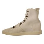 Dolce & Gabbana White Leather Lace Up Mens Boots showing side view with rubber sole and logo details, made from 100% leather, minor marks visible.