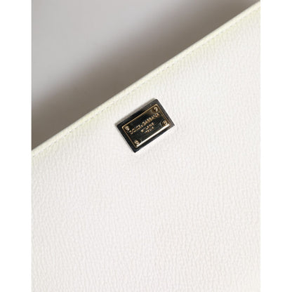 Dolce & Gabbana White Leather Logo Plaque Zip Around Continental Wallet