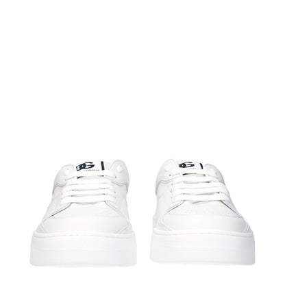 Dolce & Gabbana White Leather Low Top Sneakers with logo detail on front and back, shown from front view