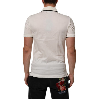 Dolce & Gabbana White Logo Embroidery Cotton Polo T-shirt