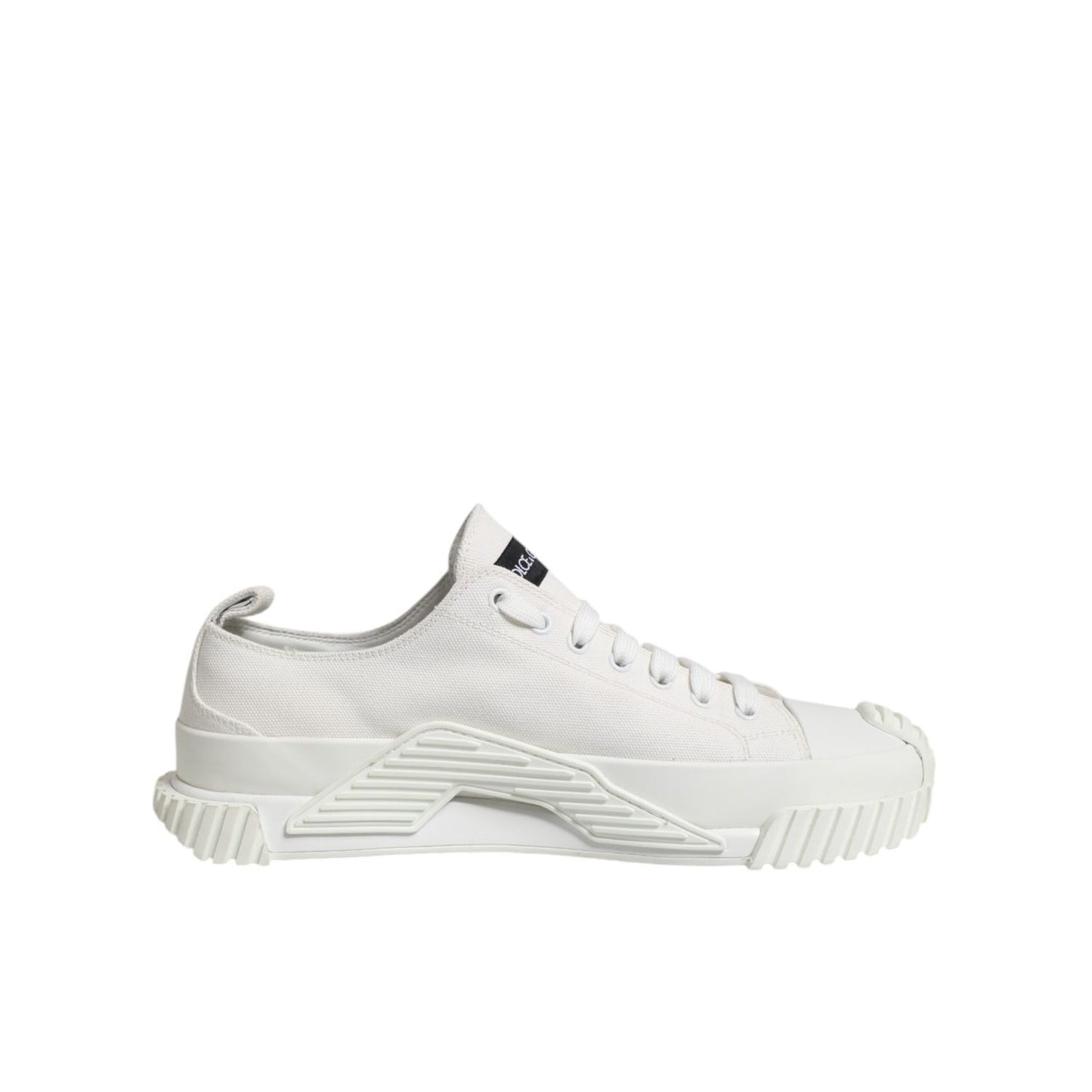 Dolce & Gabbana White Logo Graffiti Low Top Sneakers Shoes featuring a graffiti-style logo in black on white canvas with rubber sole.