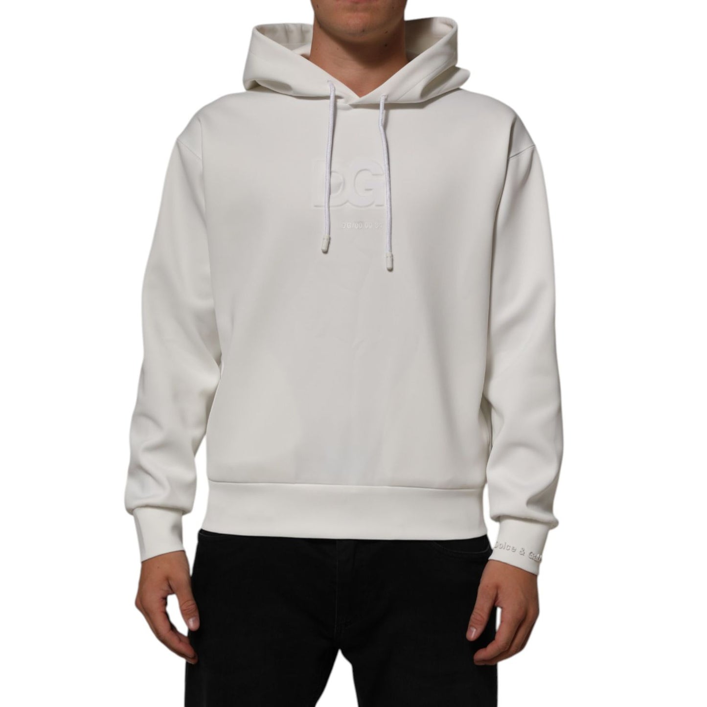 Dolce & Gabbana White Logo Hooded Men Sweatshirt Sweater
