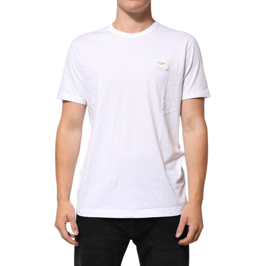 Dolce & Gabbana White Logo Plaque Cotton Crew Neck T-shirt