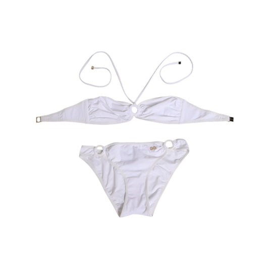 Dolce & Gabbana White Logo Swimsuit 2 Piece Top Bottom Swimwear, elegant Italian design with signature logo, sleek and modern.