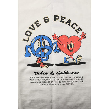 Dolce & Gabbana White Love Peace Cotton Men Crew Neck T-shirt