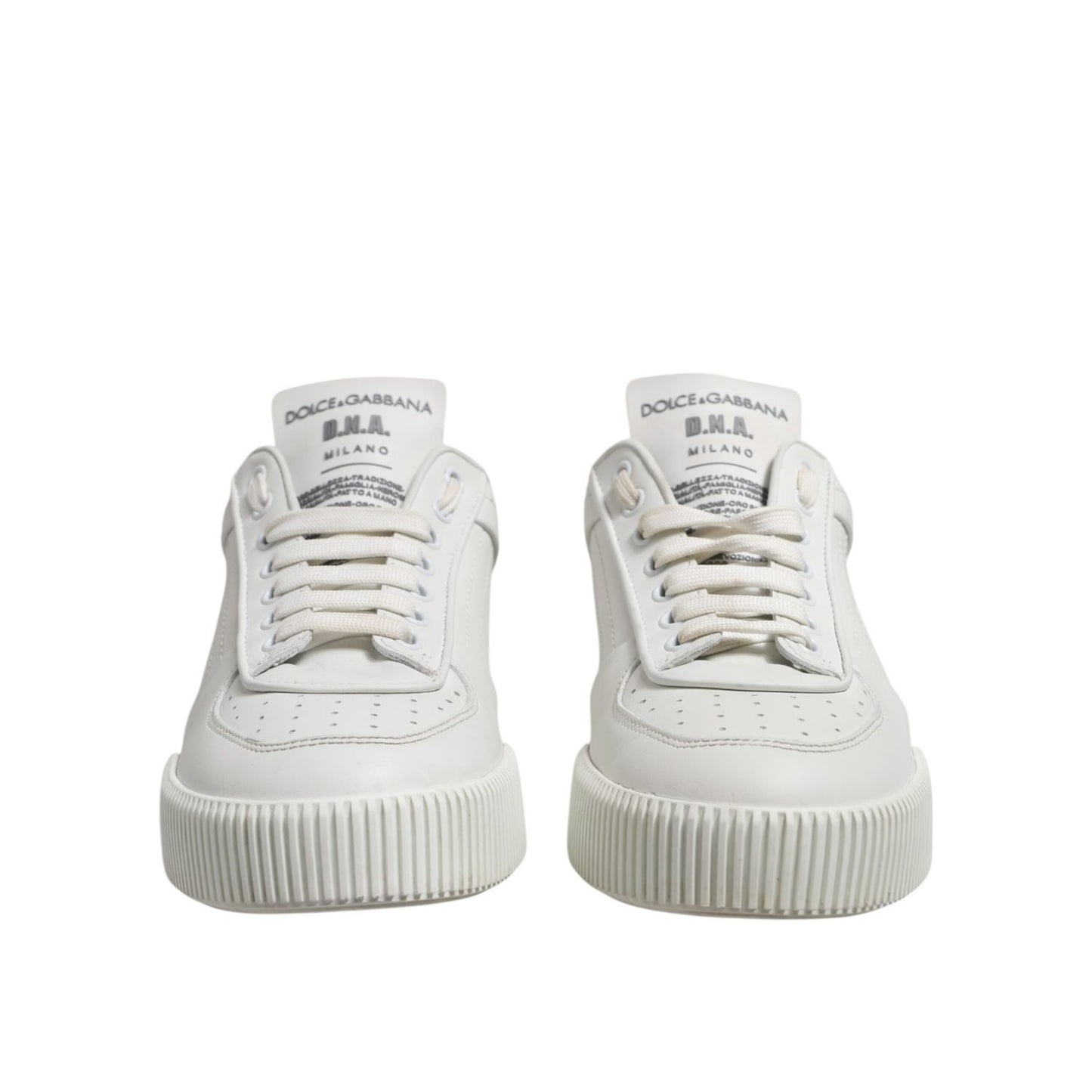 Dolce & Gabbana White Miami Leather Low Top Sneakers Men Shoes with graffiti logo detail, front view