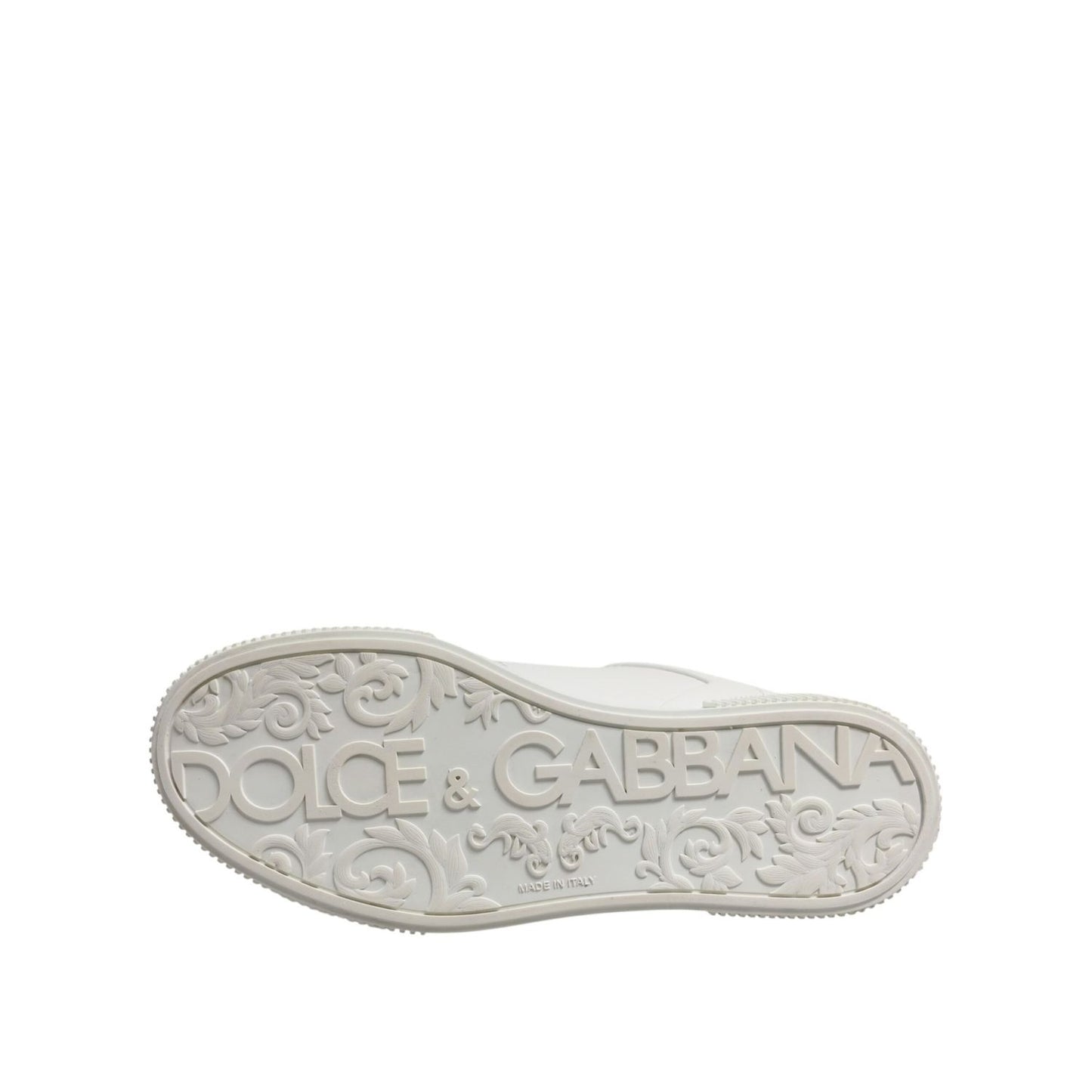 Dolce & Gabbana White Miami Leather Low Top Sneakers Men Shoes showing embossed logo on sole.