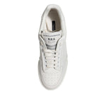 Top view of Dolce & Gabbana White Miami Leather Low Top Sneakers Men Shoes with logo detailing.
