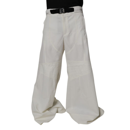 Dolce & Gabbana White Mid Waist Wide Leg Pants, 100% polyester, regular fit, zipper and button closure, designed in Italy for high craftsmanship.