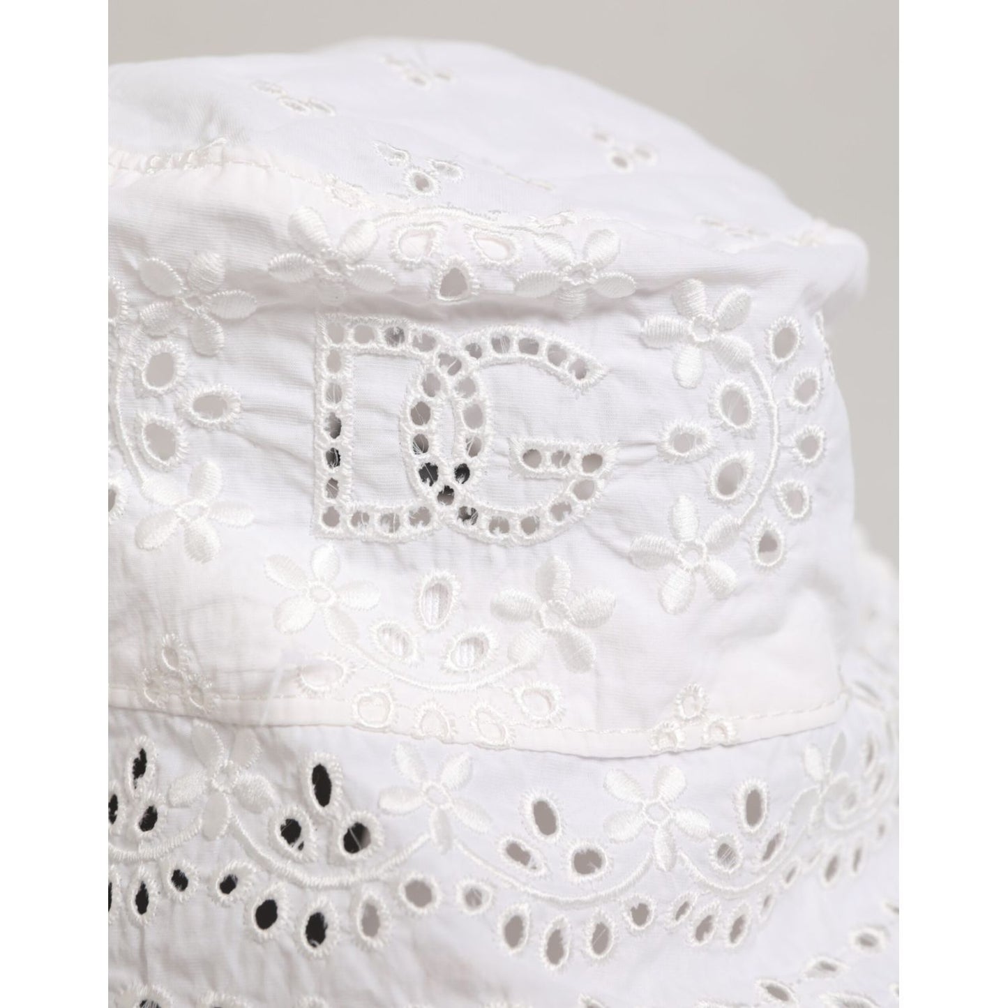 Dolce & Gabbana White Nylon Cut Out Bucket Logo Capello Hat with floral detailing
