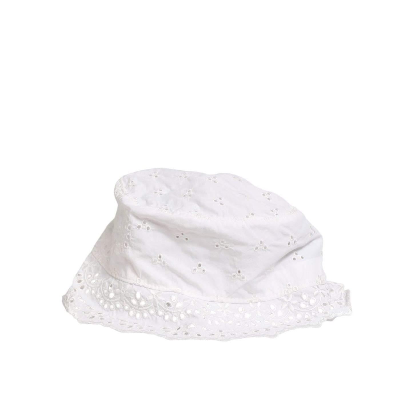 Dolce & Gabbana White Nylon Cut Out Bucket Logo Capello Hat with delicate detailing and stylish design, perfect for fashion-forward outfits.