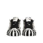 Dolce & Gabbana White Portofino Studded Men Sneakers Shoes featuring black and white stripes, frontal view.