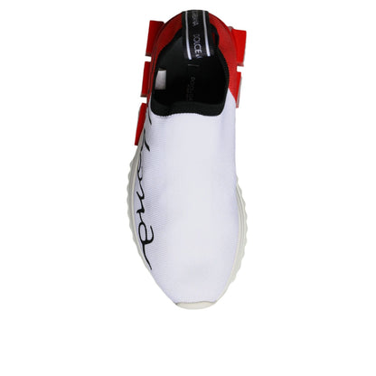 Dolce & Gabbana White Red Low Top Sorrento Men Sneakers Shoes, top view, showcasing logo detail and craftsmanship.