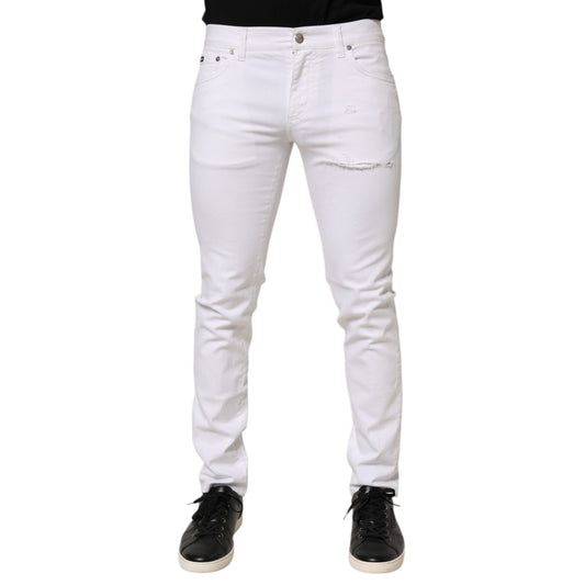 Dolce & Gabbana White Ripped Cotton Skinny Men Denim Jeans, featuring premium material and modern design for versatile style.