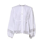 Dolce & Gabbana White Ruffled Lace Embellished Blouse Top with long sleeves and intricate detailing, elegant craftsmanship, Italy made.
