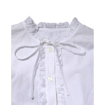 Dolce & Gabbana White Ruffled Lace Embellished Blouse Top with detailed neckline and buttons