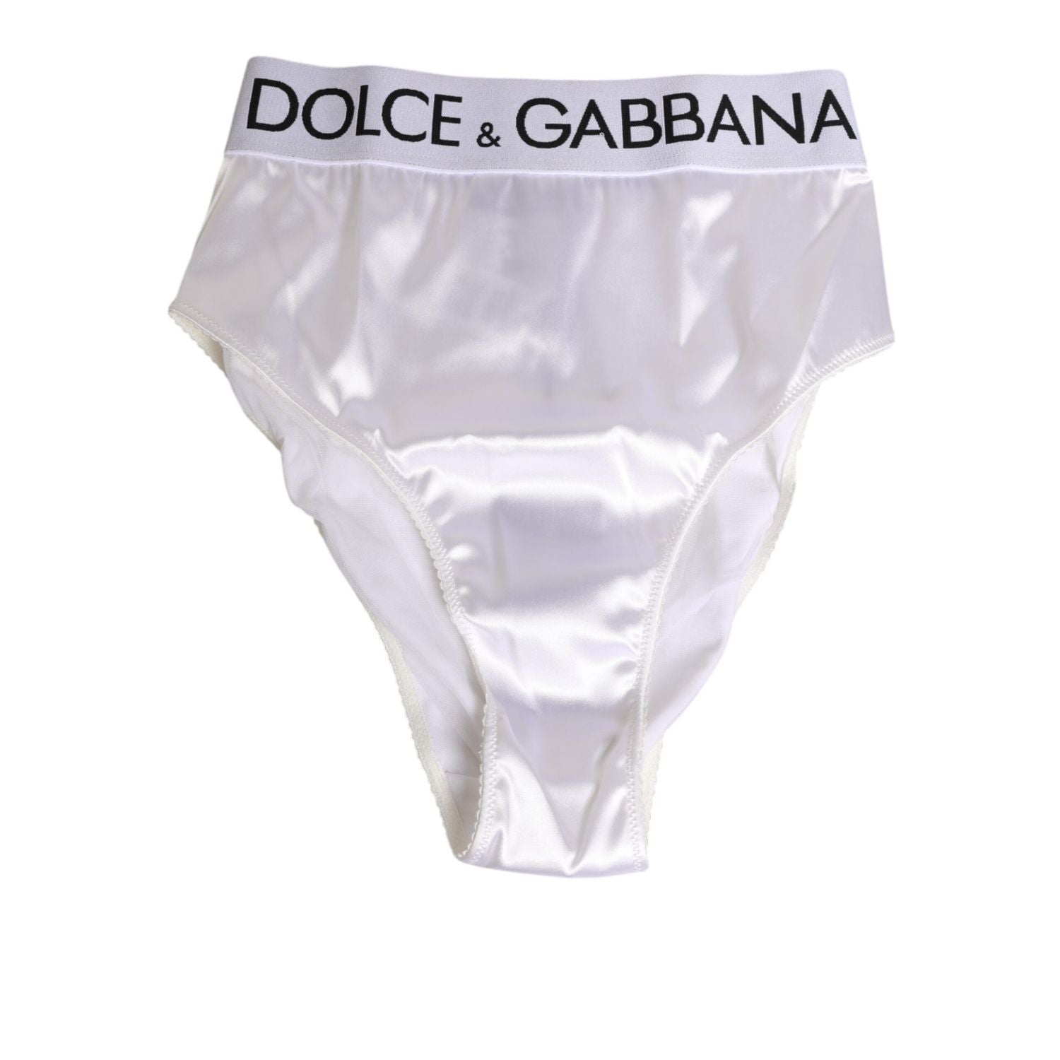Dolce & Gabbana White Satin High-Waist Brief Logo Women Underwear