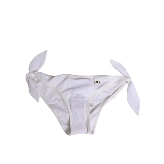 Dolce & Gabbana White Side Tie Logo Bikini Bottom Underwear with gold-tone DG logo and side tie straps. Perfect for beach and poolside wear.