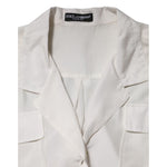 Dolce & Gabbana White Silk Collared 3/4 Sleeves Blouse Top with button closure and front flap pockets, made in Italy.