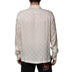 Dolce & Gabbana White Silk DG Logo Print Long Sleeves Shirt back view on model