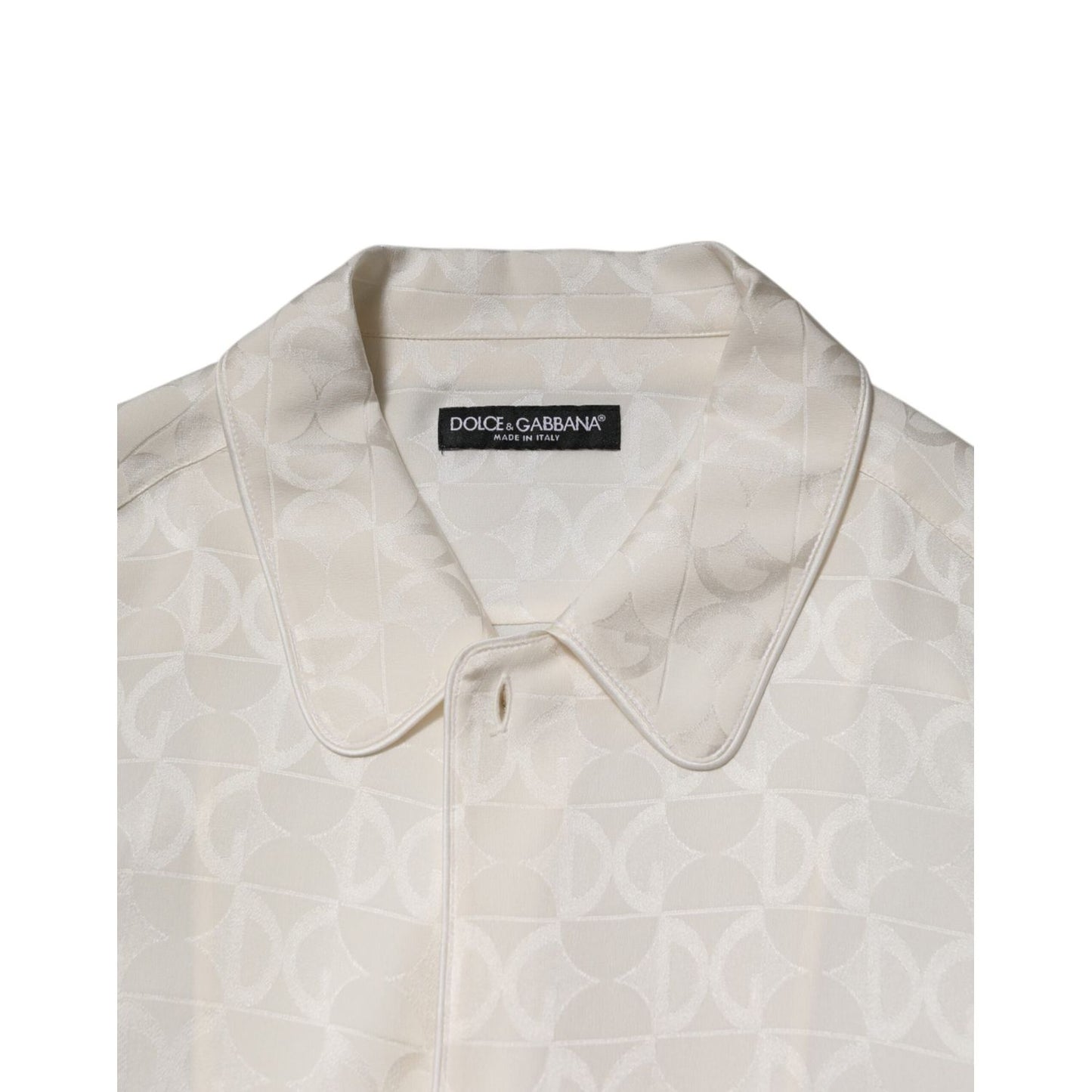 Dolce & Gabbana White Silk DG Logo Print Long Sleeves Shirt