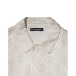 Dolce & Gabbana White Silk DG Logo Print Long Sleeves Shirt with classic collar and button-down front, crafted in Italy.
