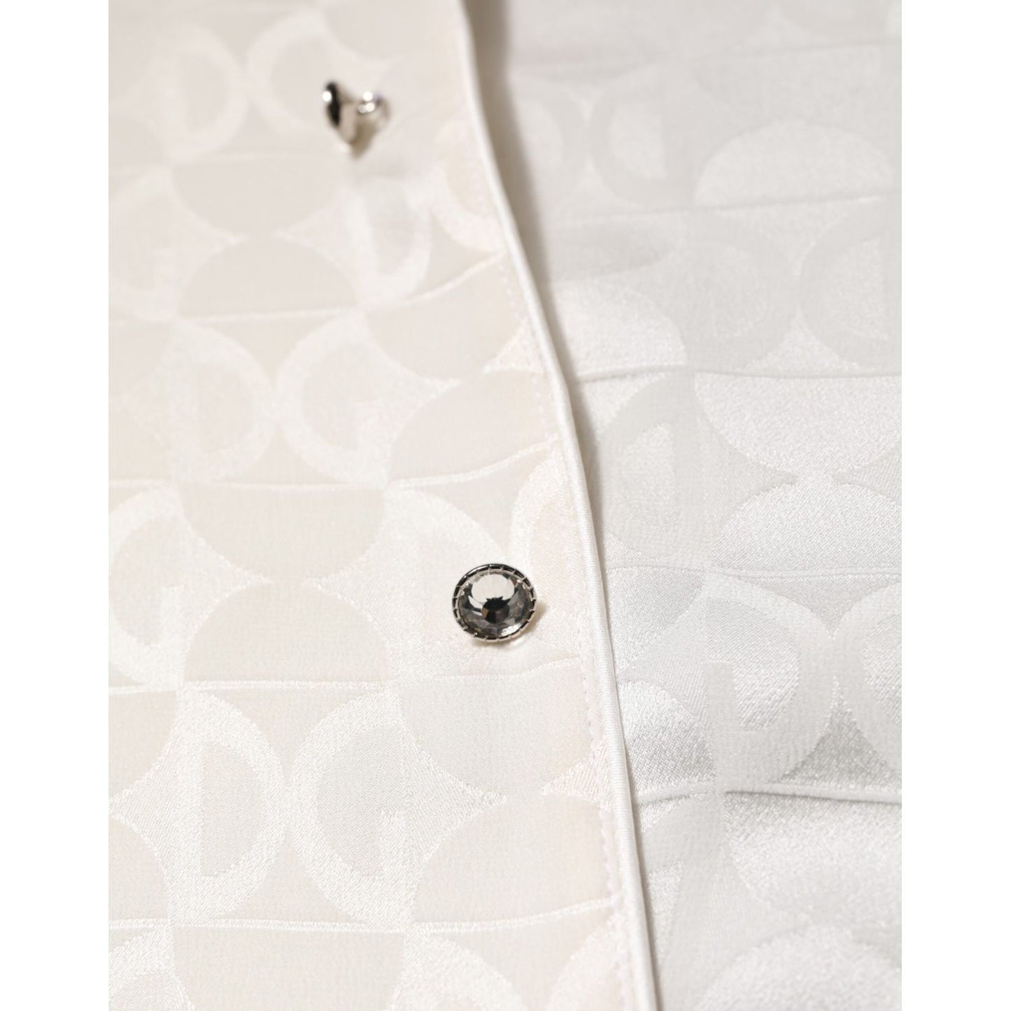 Dolce & Gabbana White Silk DG Logo Print Long Sleeves Shirt button detail