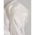 Close-up of Dolce & Gabbana White Silk Satin Floral Lace Panty Brief Underwear with lace trim detail.