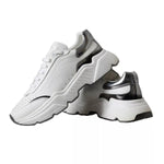Dolce & Gabbana White Silver Leather Sport DAYMASTER Sneakers with rubber sole and logo details, showcasing minor heel miscoloration.