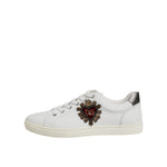 Dolce & Gabbana White Silver Sacred Heart Men Sneakers Shoes