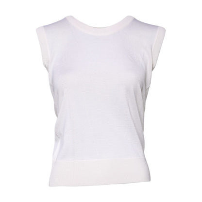 Dolce & Gabbana White Sleeveless Cashmere Round Neck Tank Top