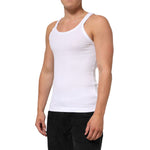 Dolce & Gabbana White Sleeveless Round Neck Tank Top T-shirt on model, showcasing the fit and cotton fabric.