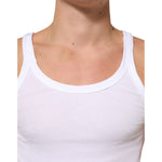 Dolce & Gabbana White Sleeveless Round Neck Tank Top T-shirt on model, soft cotton, regular fit, classic design