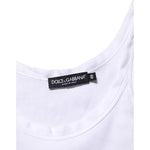 Dolce & Gabbana White Sleeveless Round Neck Tank Top T-shirt, cotton close-up with label, made in Italy.